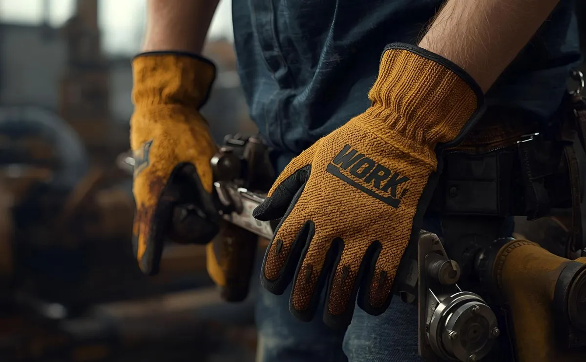 Χέρια που φοράνε γάντια εργασίας