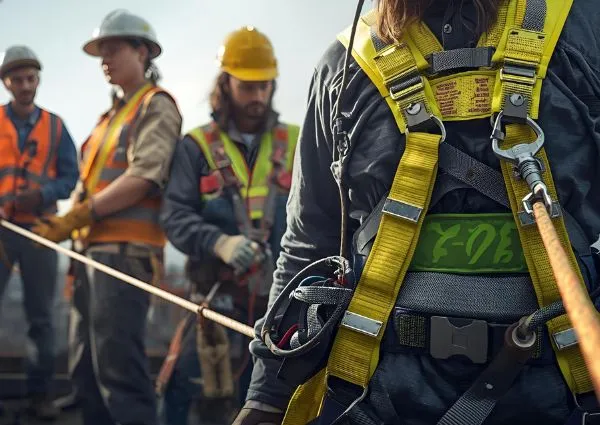 Ατομα εξοπλισμένα με ιμάντες ασφαλείας για εργασίες σε ύψος